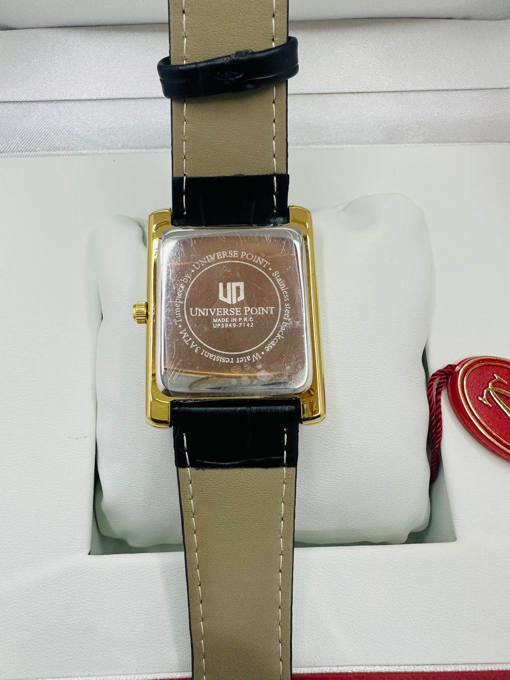 Luxury Gold Square Dial Men’s Watch – White Dial & Black Leather Strap (Cartier-Inspired Design)