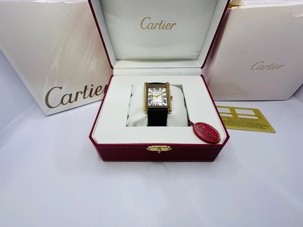 Luxury Gold Square Dial Men’s Watch – White Dial & Black Leather Strap (Cartier-Inspired Design)
