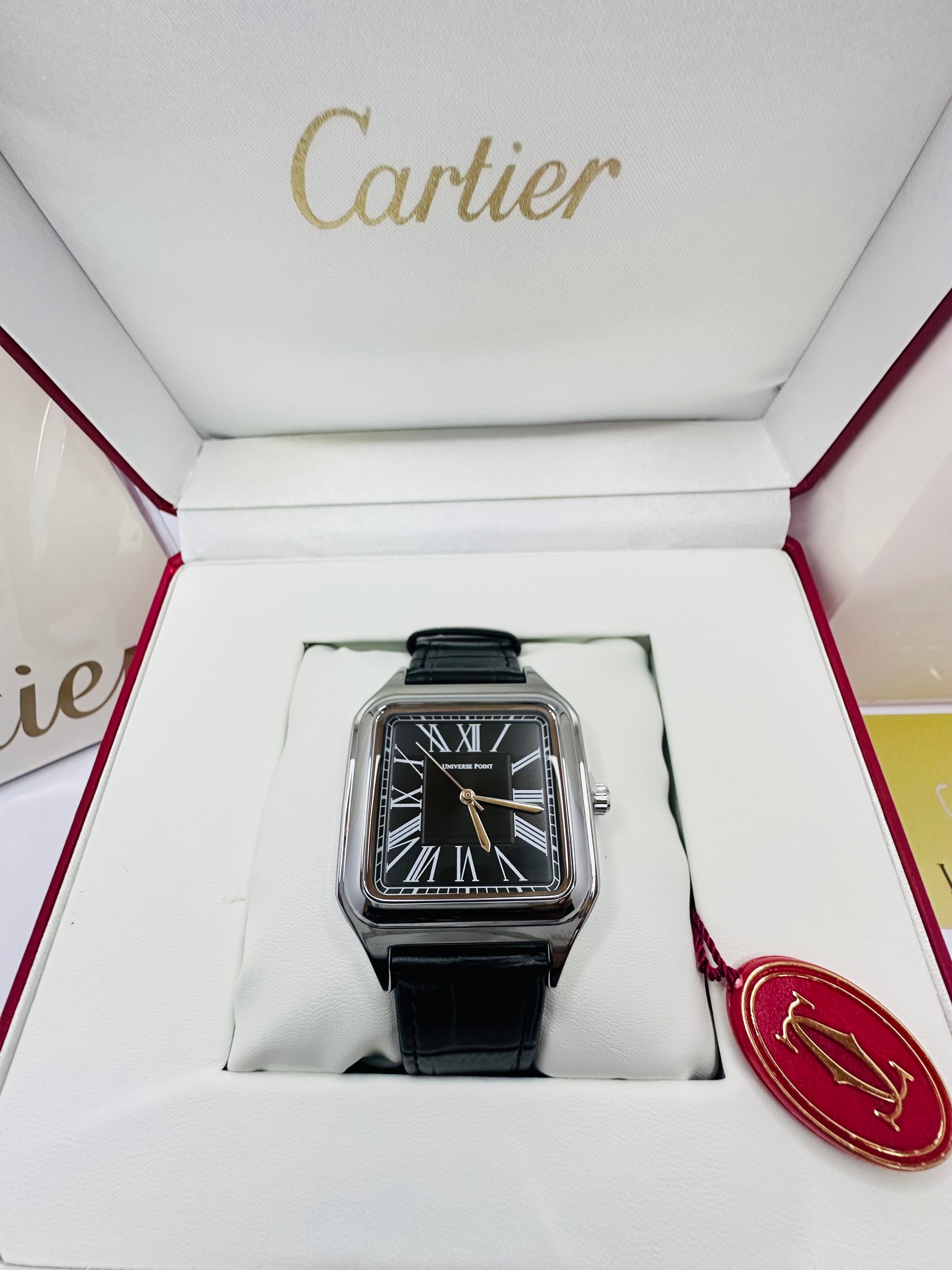 Luxury Square Dial Men’s Watch – Black Dial & Leather Strap (Cartier-Inspired Design)