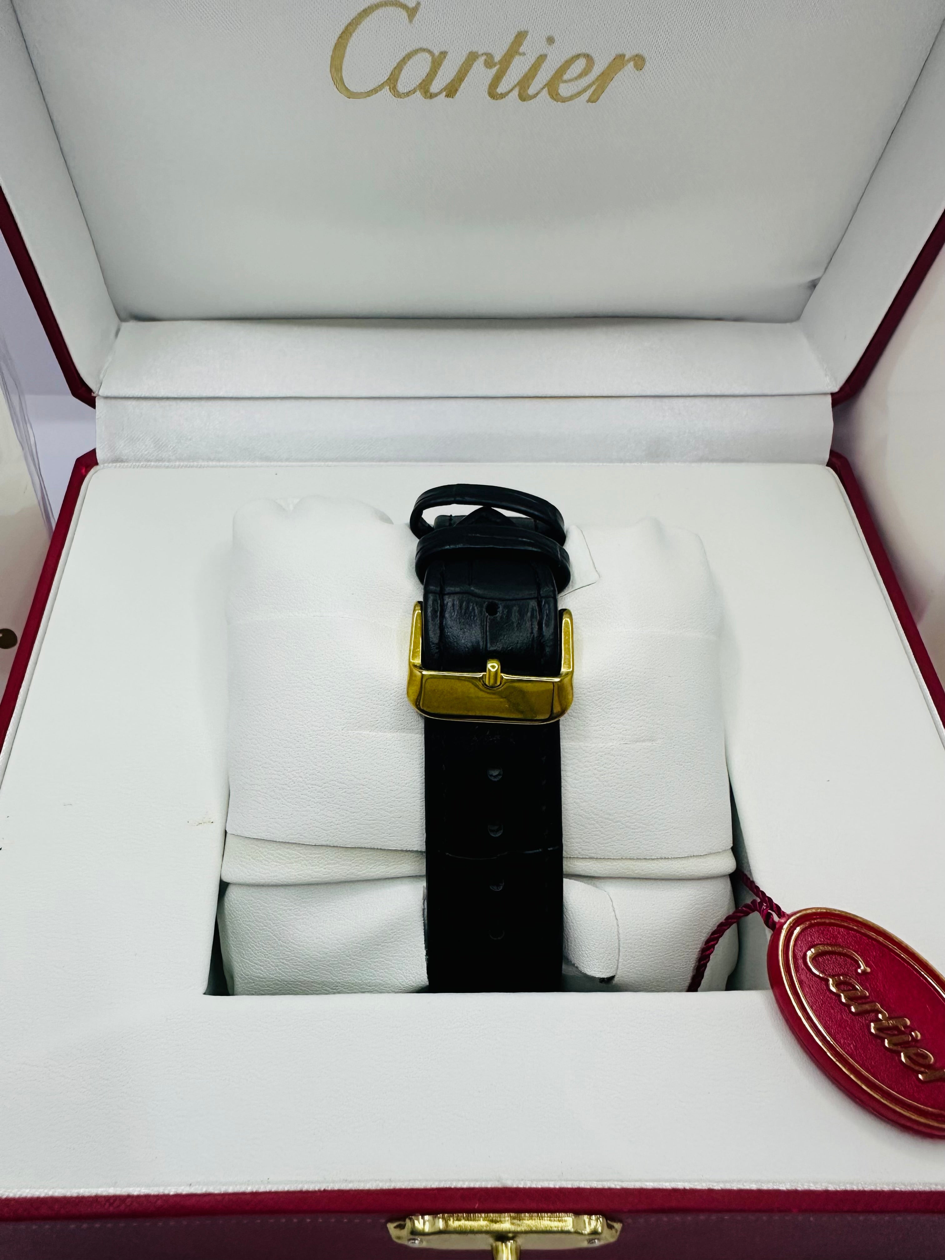 Luxury Gold Square Dial Men’s Watch – White Dial & Black Leather Strap (Cartier-Inspired Design)