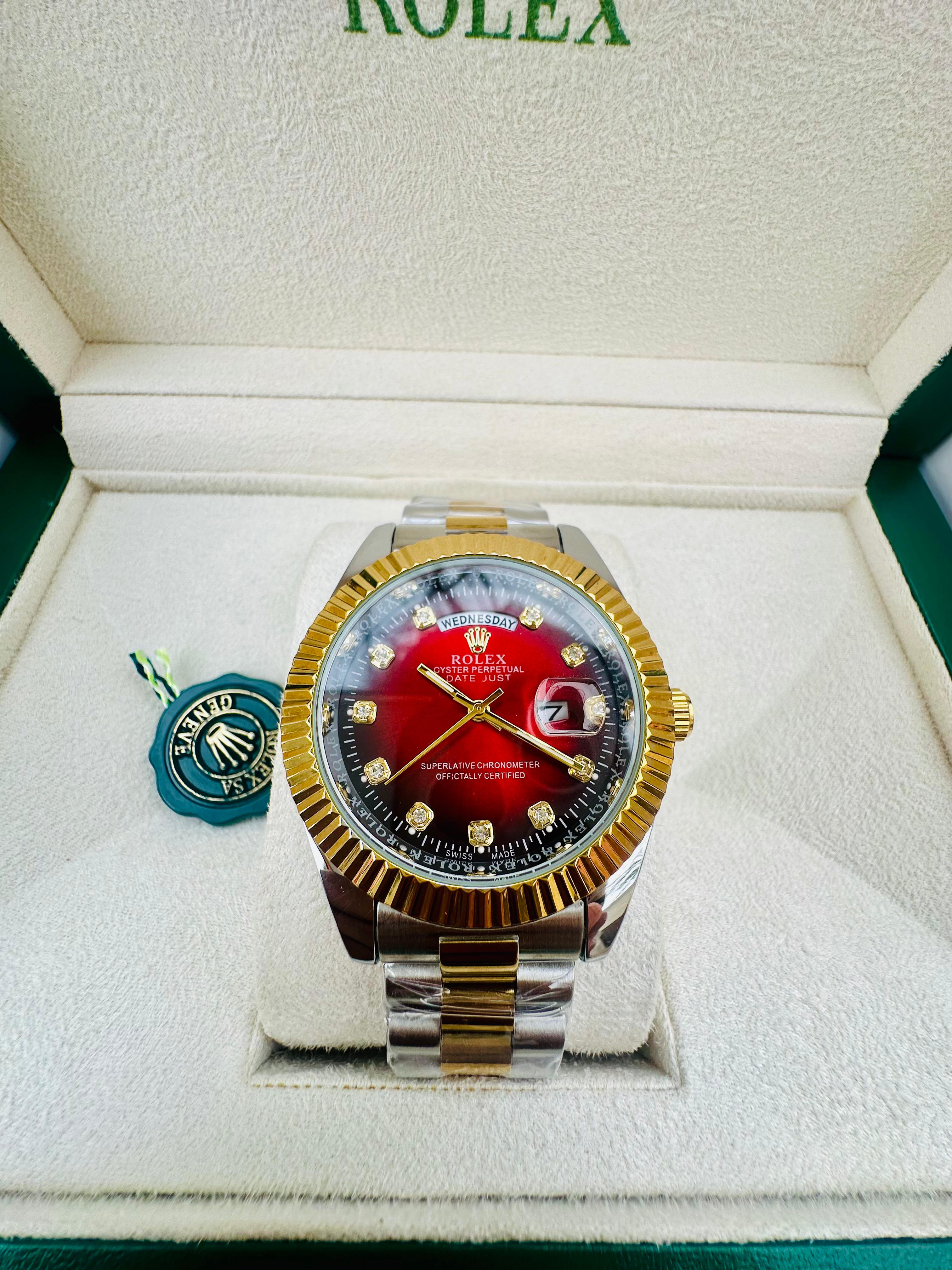 Rolex Datejust Day-Date – Red Gradient Dial | Two-Tone Gold & Silver Luxury Watch