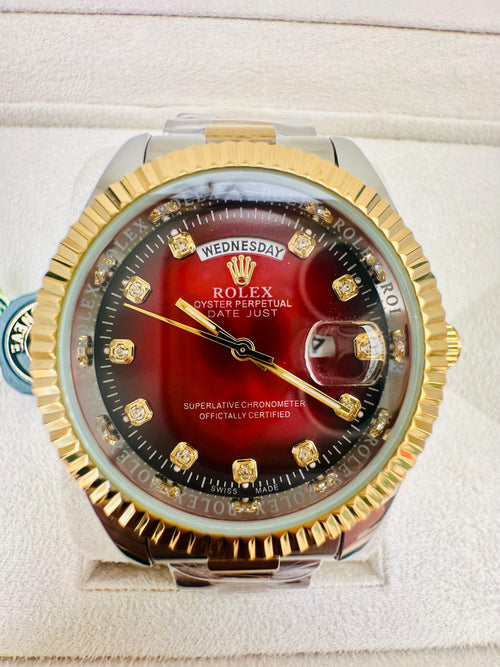 Rolex Datejust Day-Date – Red Gradient Dial | Two-Tone Gold & Silver Luxury Watch