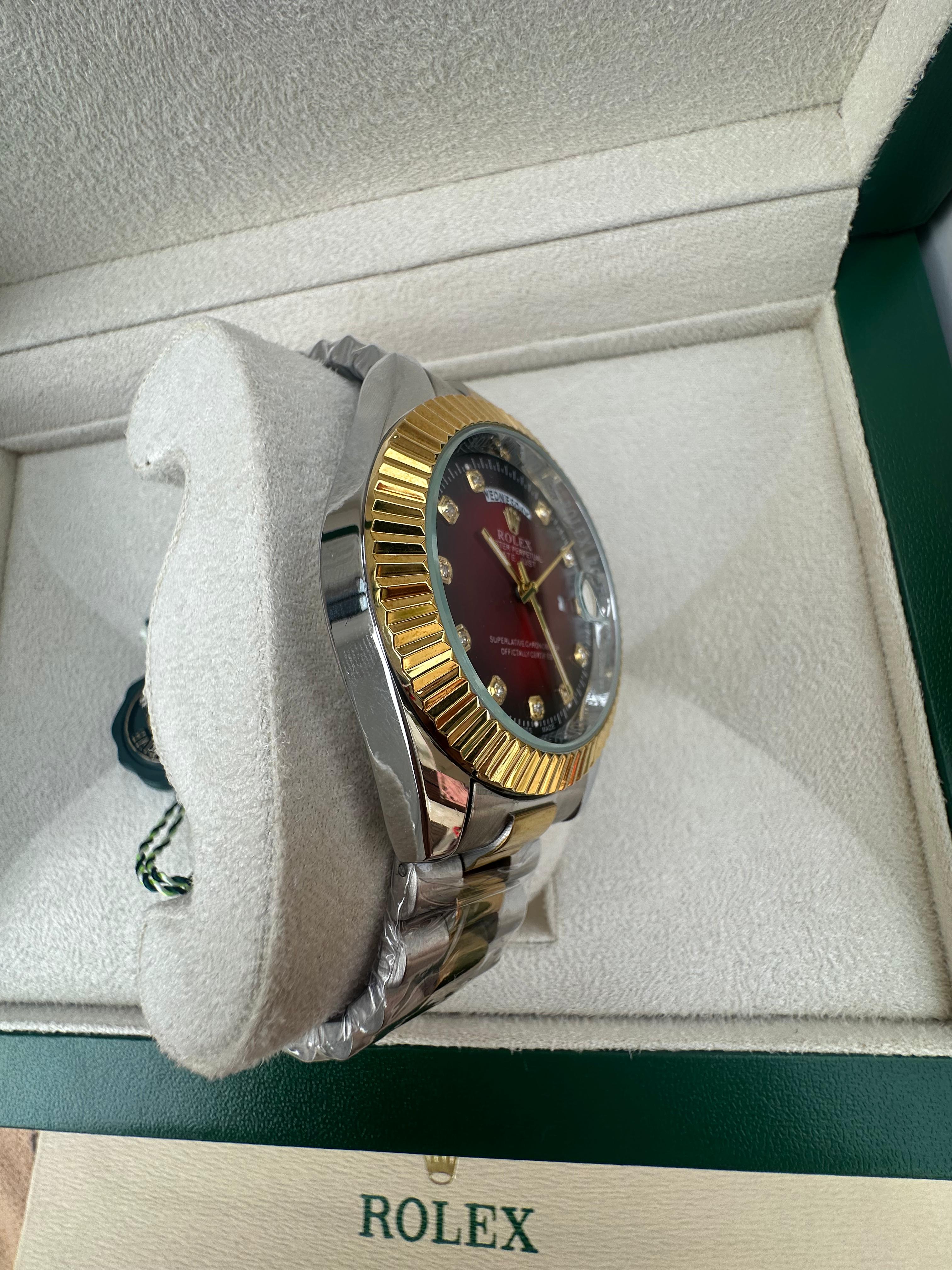 Rolex Datejust Day-Date – Red Gradient Dial | Two-Tone Gold & Silver Luxury Watch