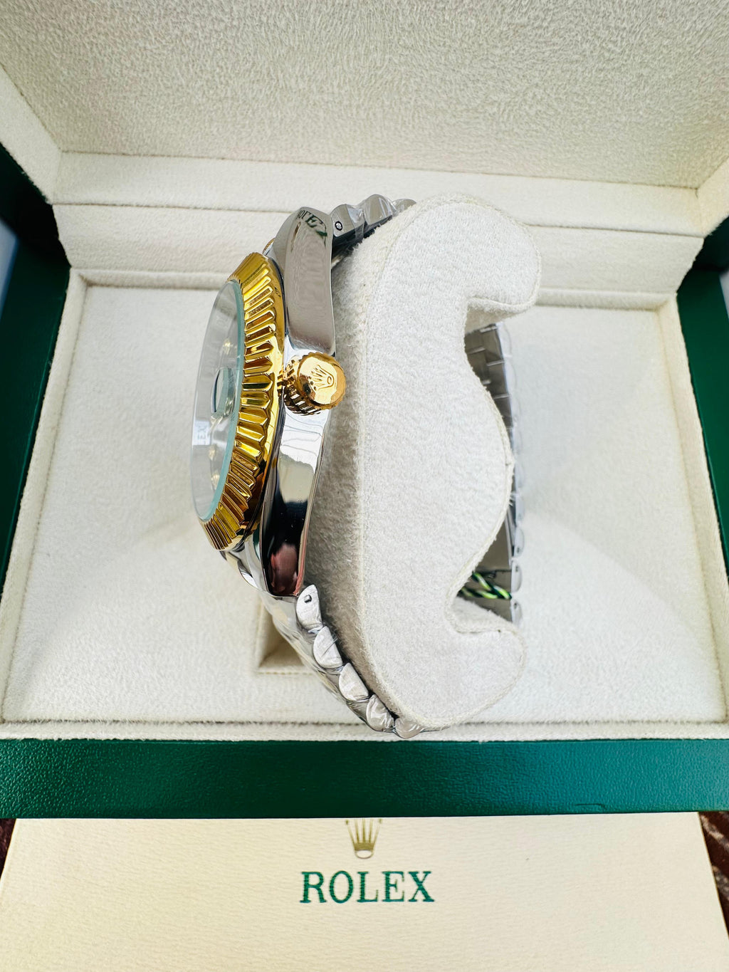 Luxury Two-Tone Gold & Silver Day-Date Watch with Blue Diamond Dial