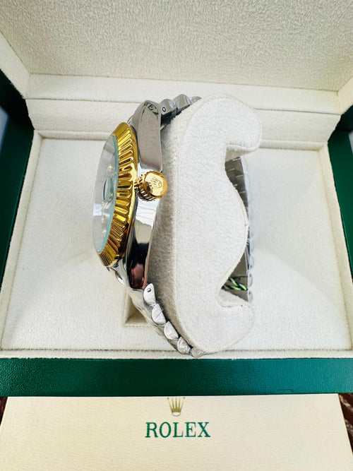 Luxury Two-Tone Gold & Silver Day-Date Watch with Blue Diamond Dial