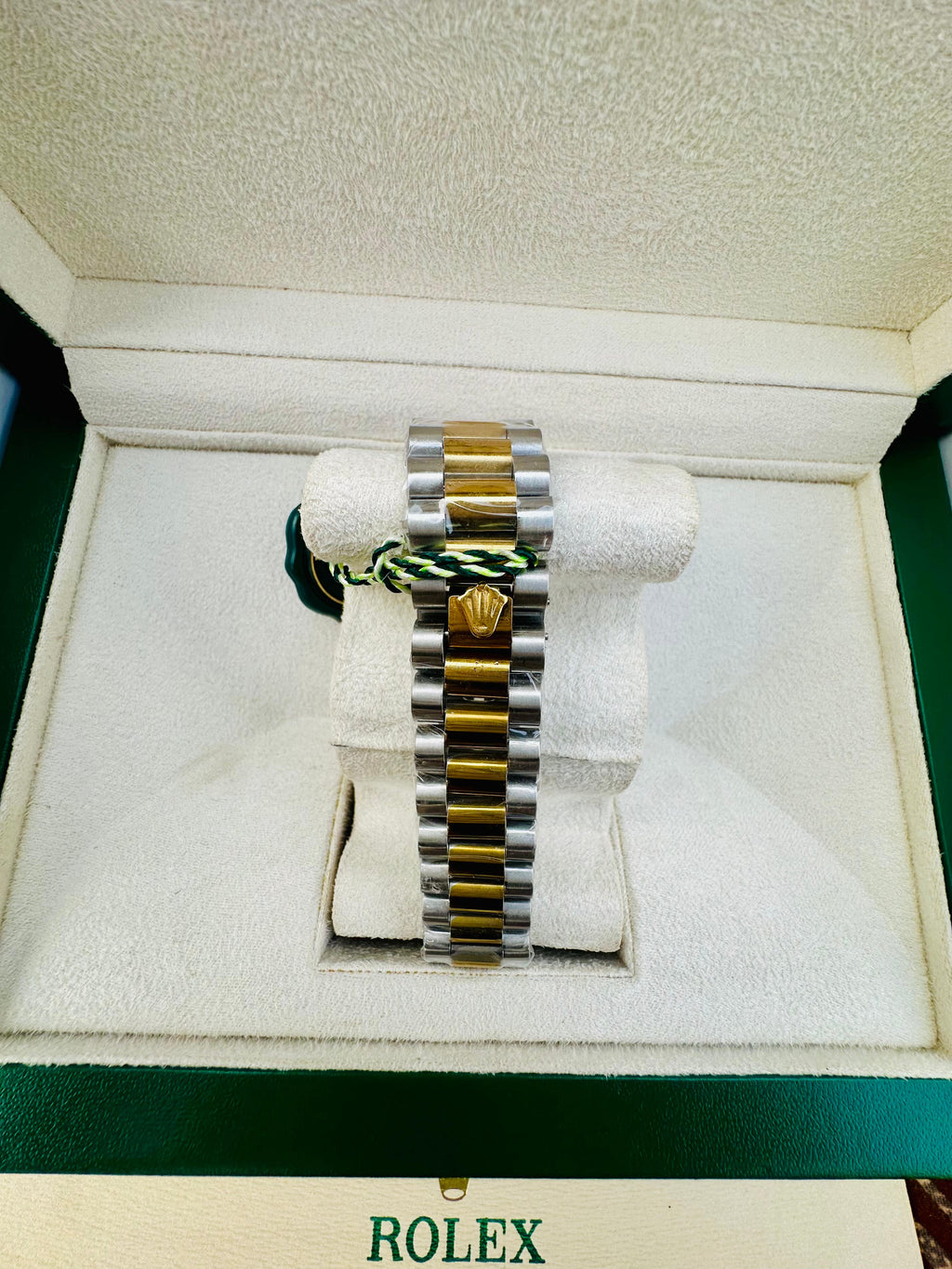 Luxury Two-Tone Gold & Silver Day-Date Watch with Blue Diamond Dial