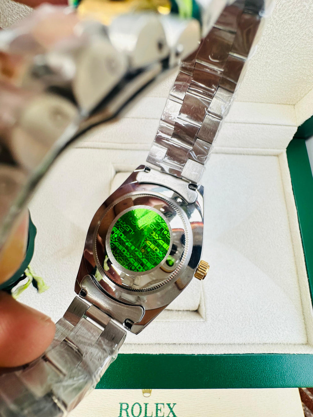 Luxury Two-Tone Gold & Silver Day-Date Watch with Blue Diamond Dial