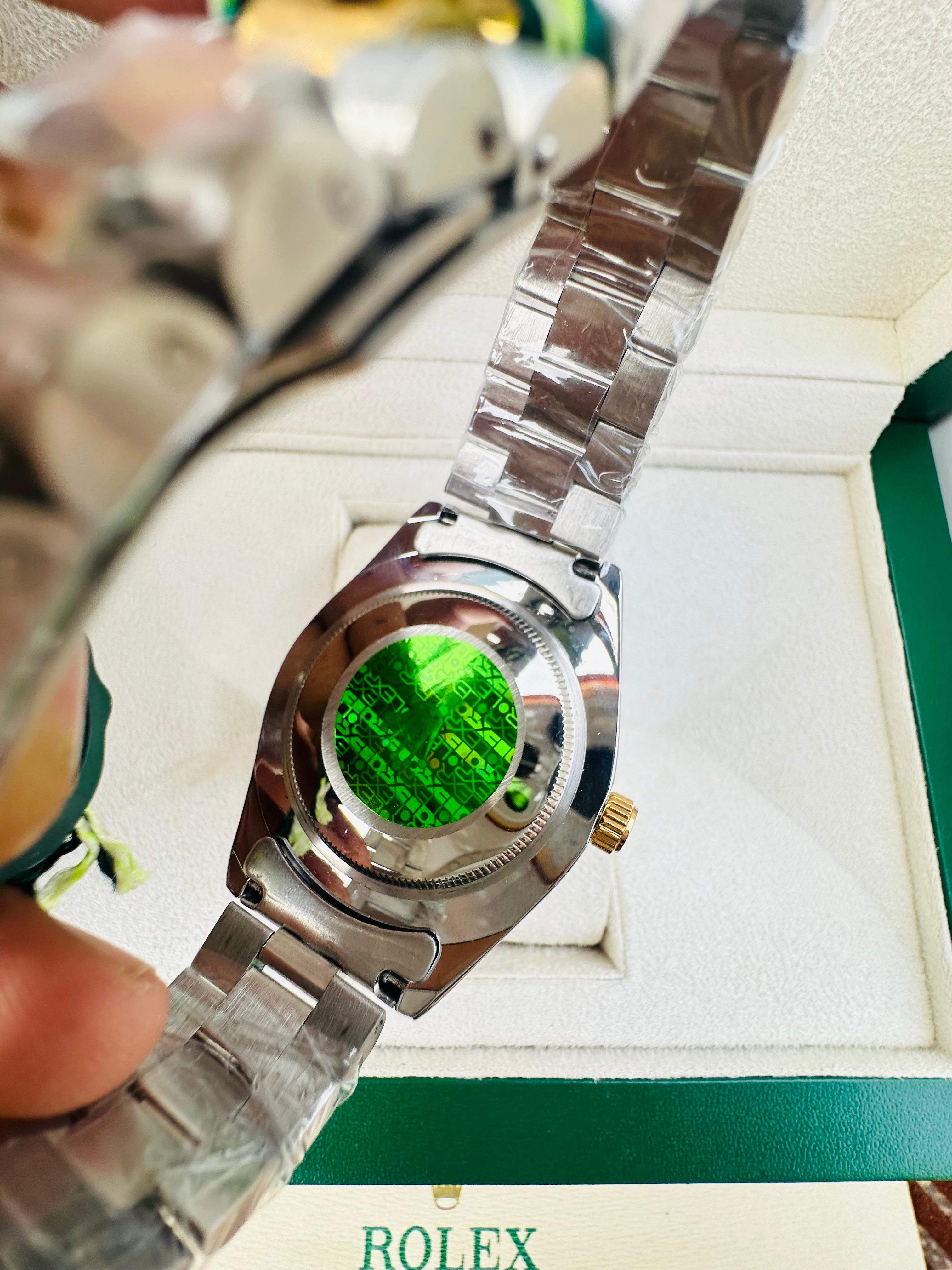 Luxury Two-Tone Gold & Silver Day-Date Watch with Blue Diamond Dial